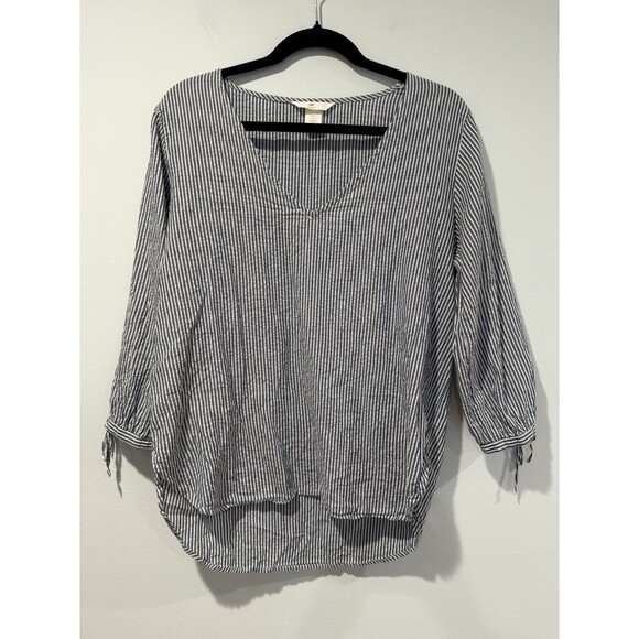 H&M Top Womens 6 Seersucker Striped Coastal Quiet Luxury Old Money Travel Preppy - Picture 1 of 6